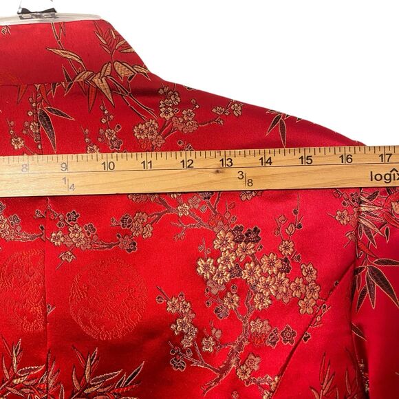 Oriental Silk Red Jacket Women S Button Up Crop Brocade Asian Chinese Dress Barn - Picture 6 of 11